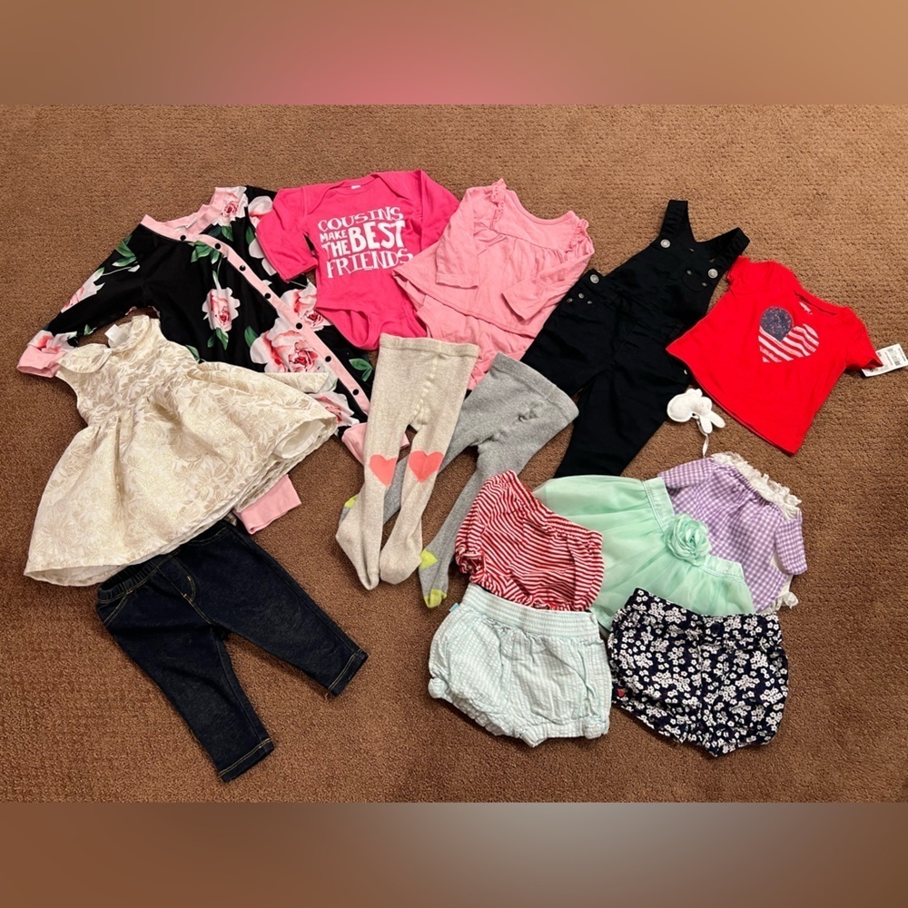Bundle of 14 Girls Clothing Pieces Size 6-9 Months Dresses, Tights, Tutus, Short